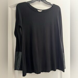 Club Monaco Black Long Sleeve Top with Faux Leather Sleeve Pannel